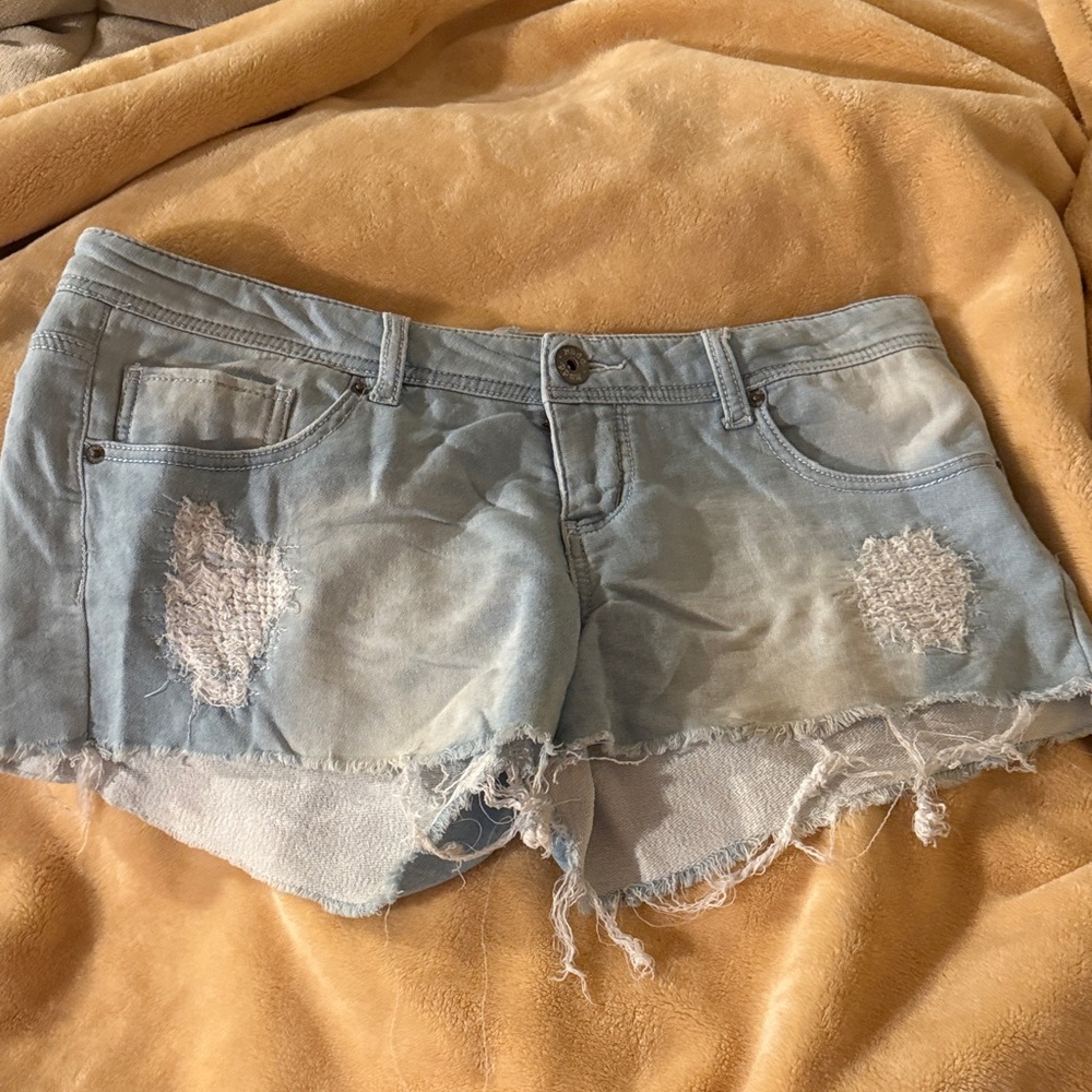 Mudd Frayed Light Blue Jean Shorts